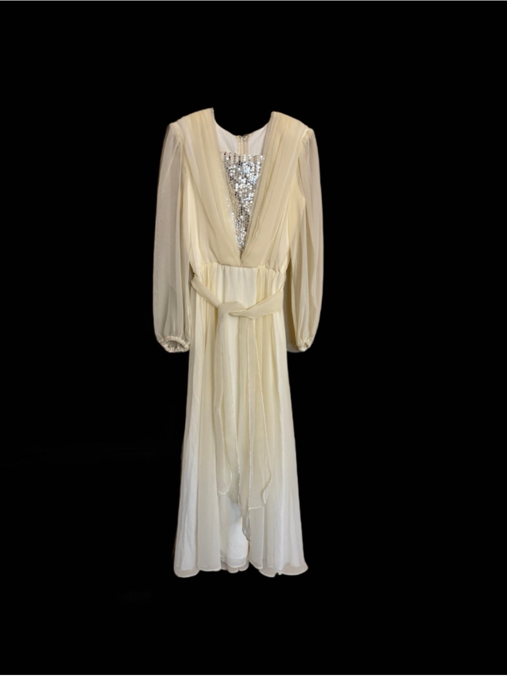 Vintage Sylvia Ann Gown Dress 16 Ivory 70s Etherial Fairy Whimsical Dress Retro